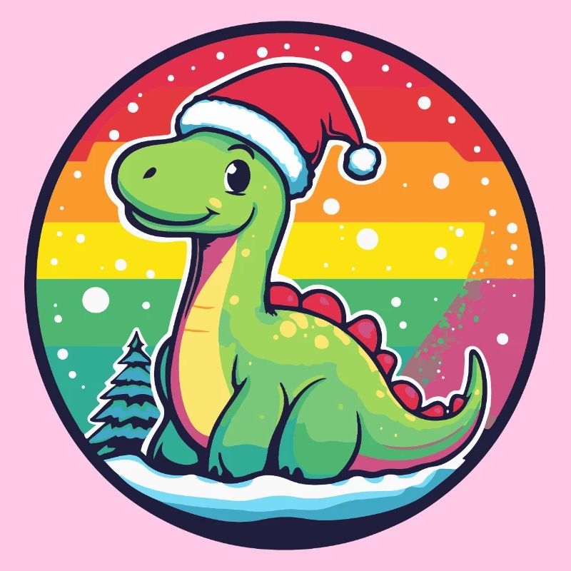 Dino mit Weihnachtsmütze Regenbogen