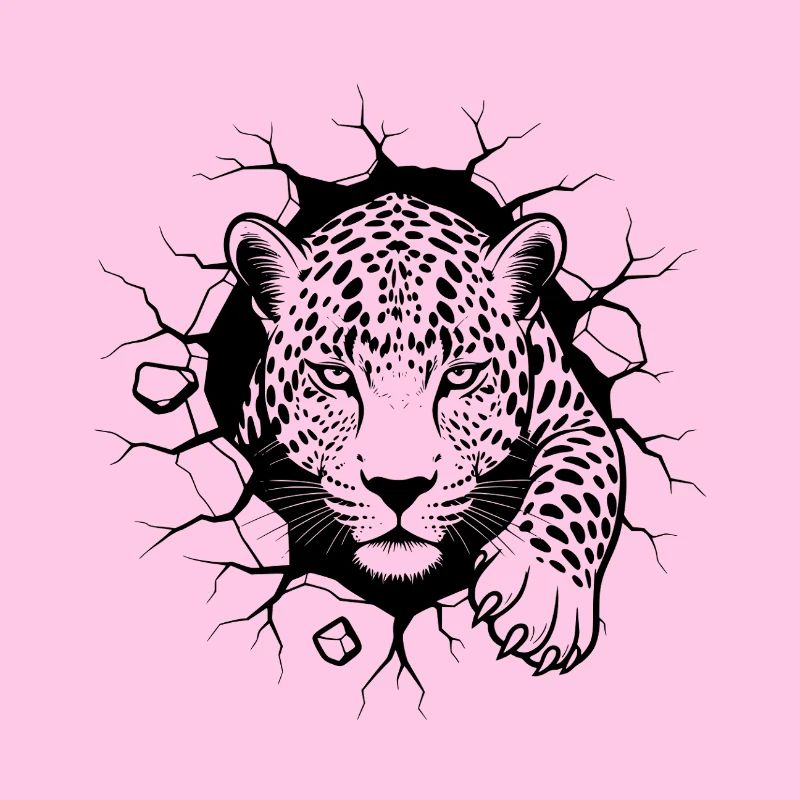 Leopard Wall Breakthrough Elegant Wild Animal