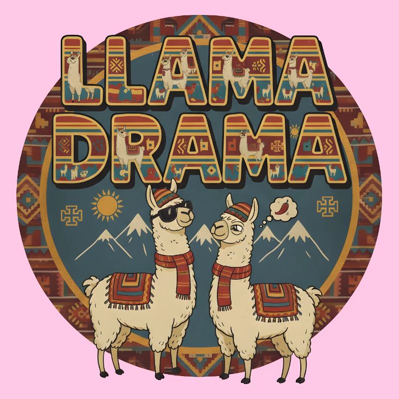 Llama Drama Retro Alpacas Mountains Design
