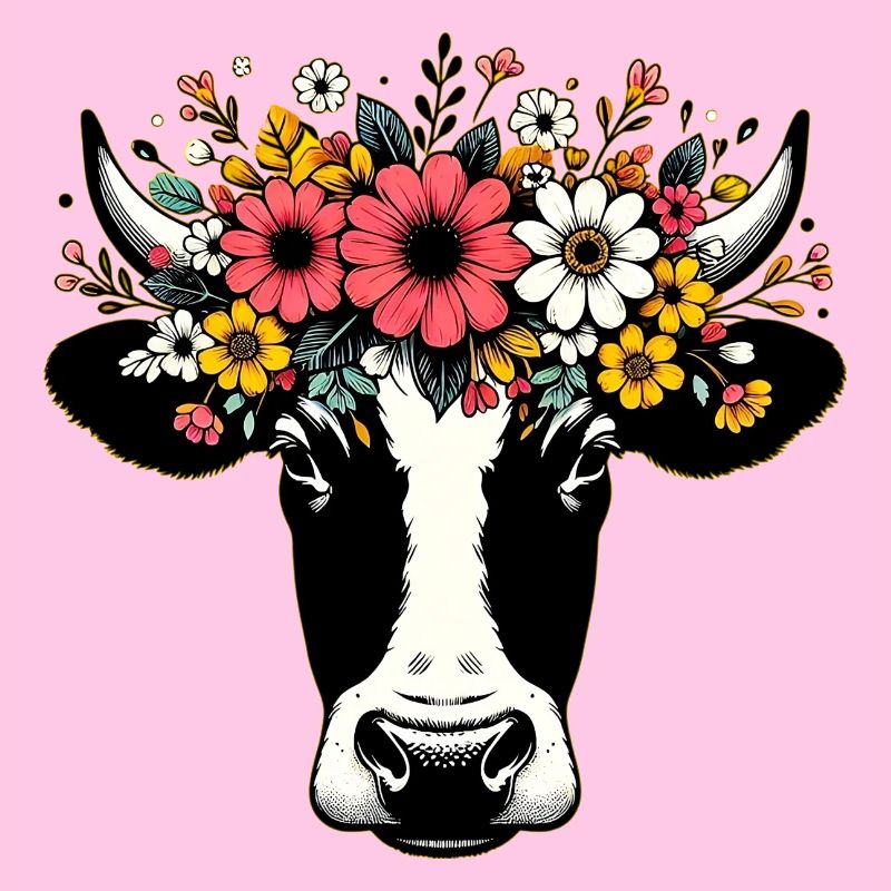Kuh mit Blumen