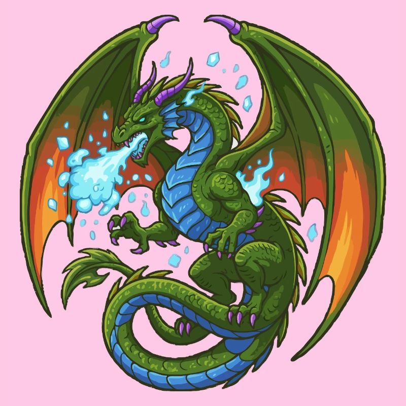 Bleu Vert Dragon Cracheur de Glace