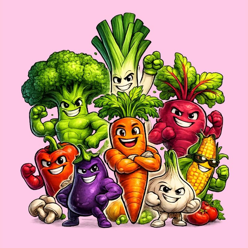 Strong vegetables in a comic look
