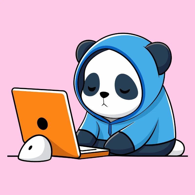 Le mignon hacker Panda dort dans un sweat à capuche devant le PC