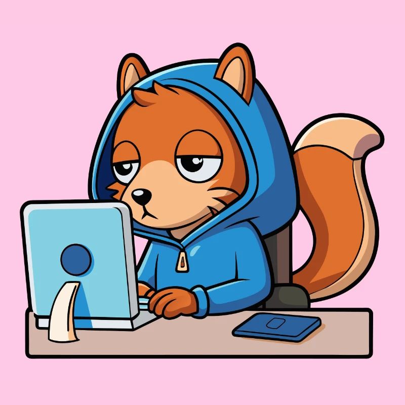 Mignon hacker écureuil dans un sweat à capuche devant le PC