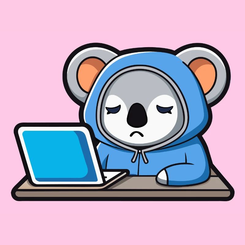 Un mignon koala hacker dort dans un sweat à capuche devant le PC