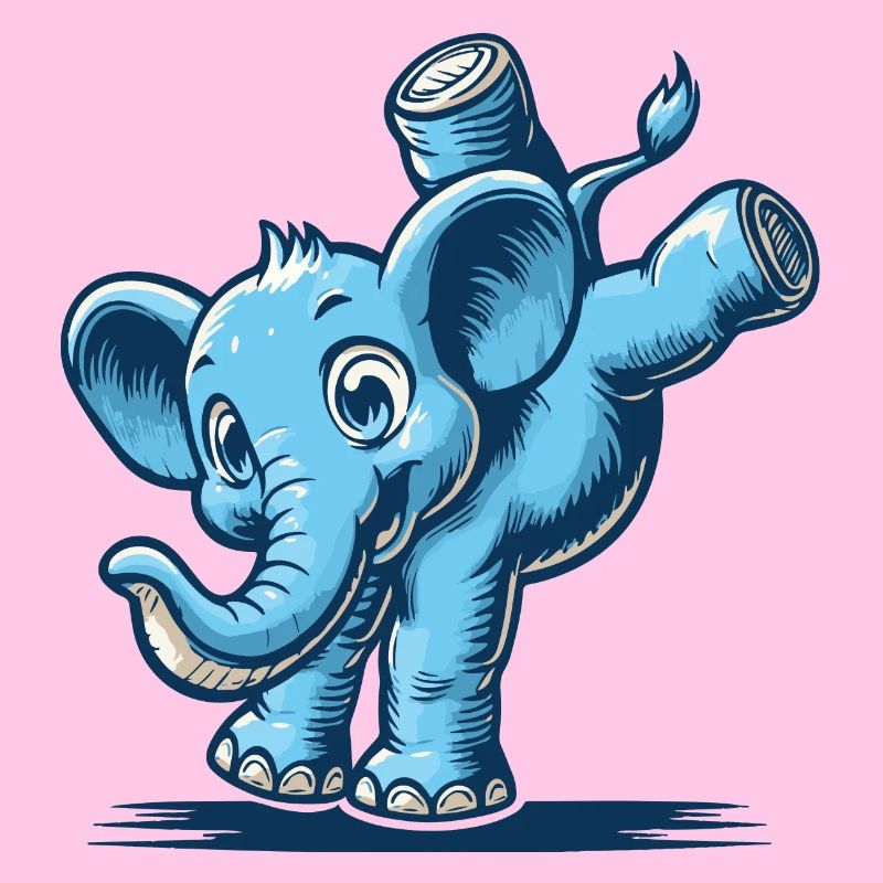 éléphant de dessin animé bleu faisant le poirier