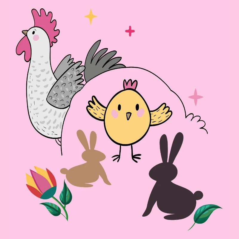 Ostern mit Küken und Hasen