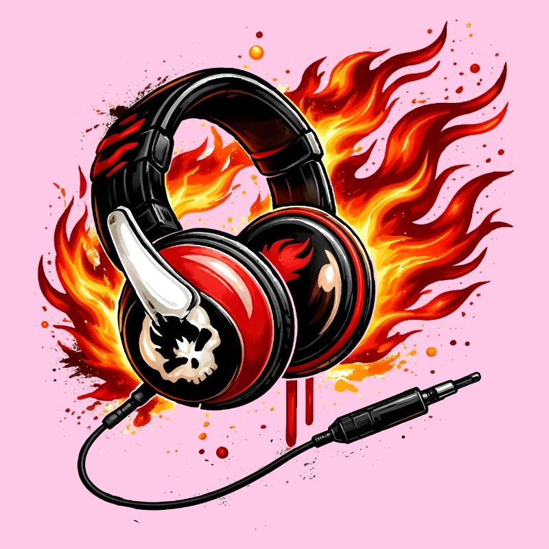 Flame Headphone Skull Design