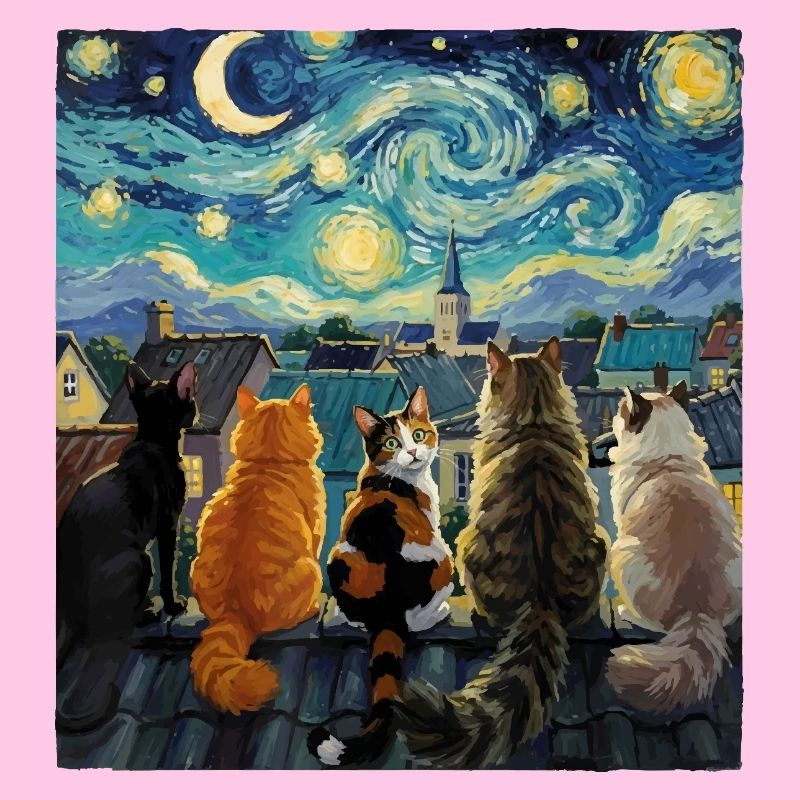 Cat Symphony Over Starry Rooftops