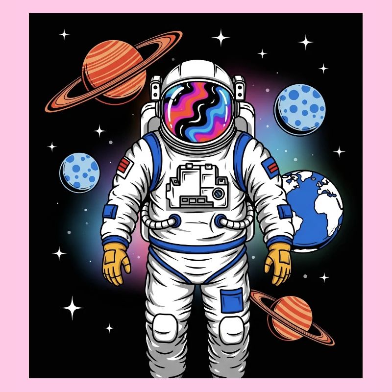 Space astronaut with planetary cosmos