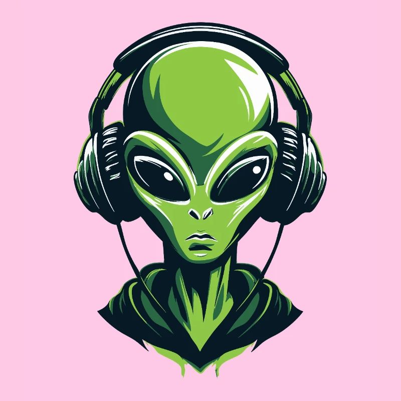 Alien mit Kopfhörern – Minimalistic Techno design