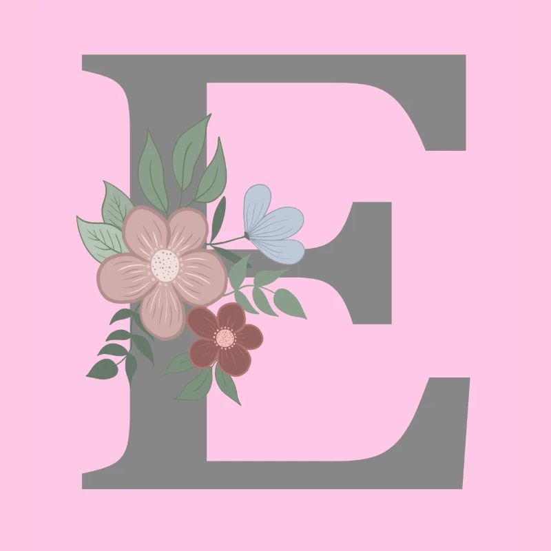 Buchstabe E mit Blume grau
