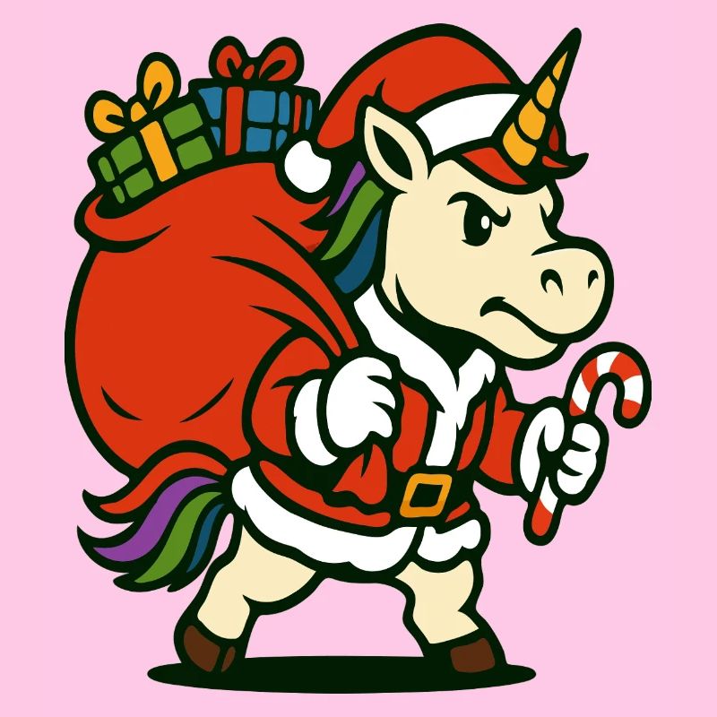 Starker Weihnachtsmann-Einhorn mit Geschenktüte