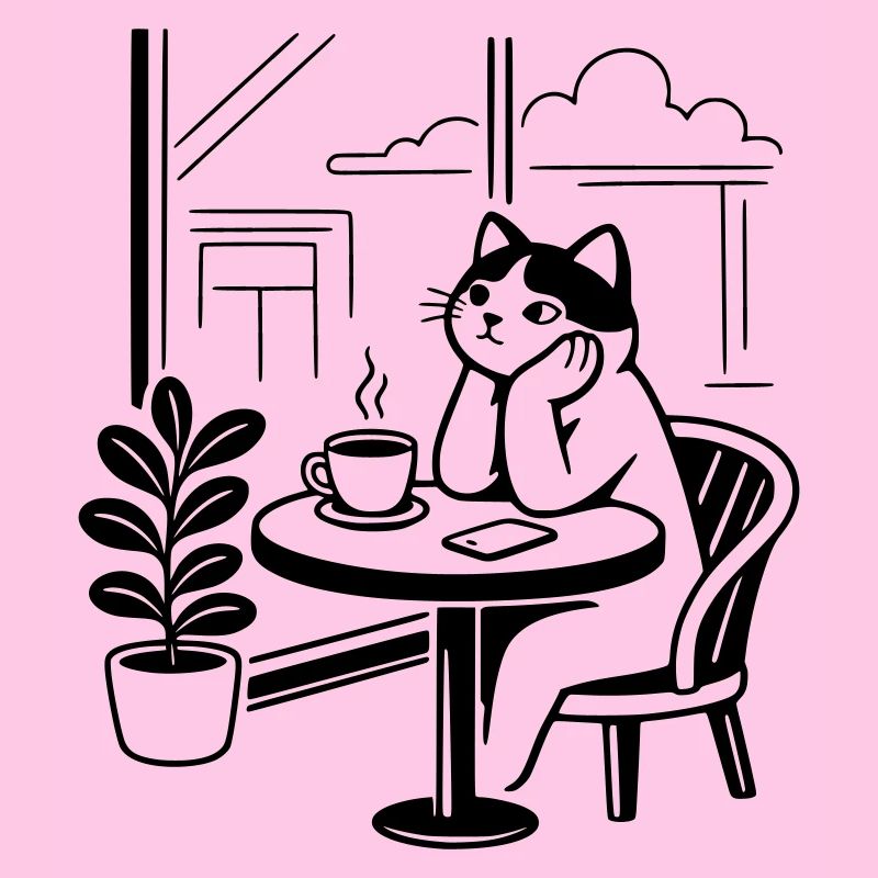 Nachdenkliche Katze Café