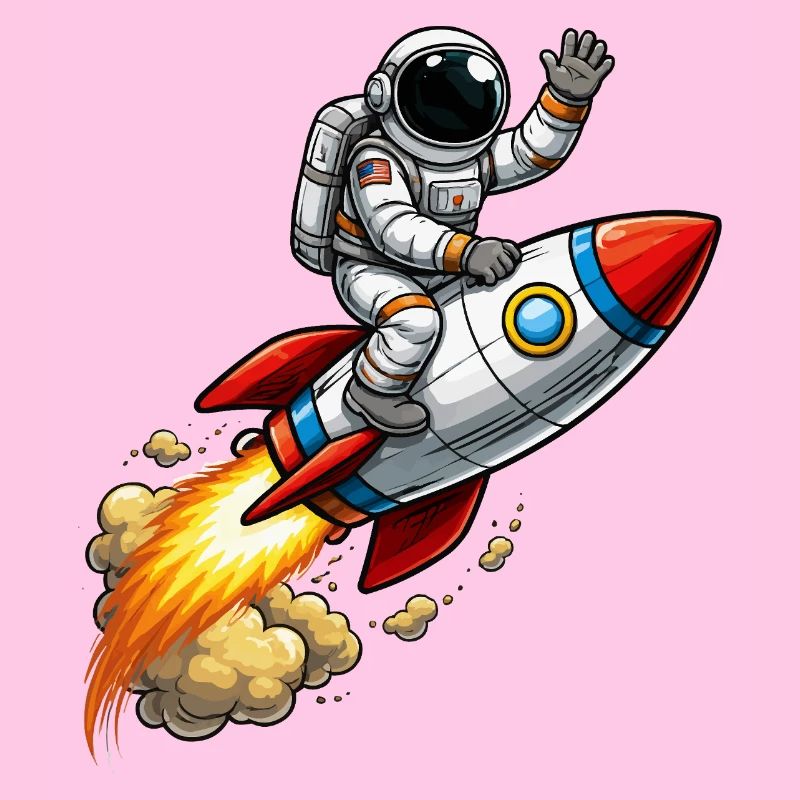 Astronaut on Rocket Cartoon