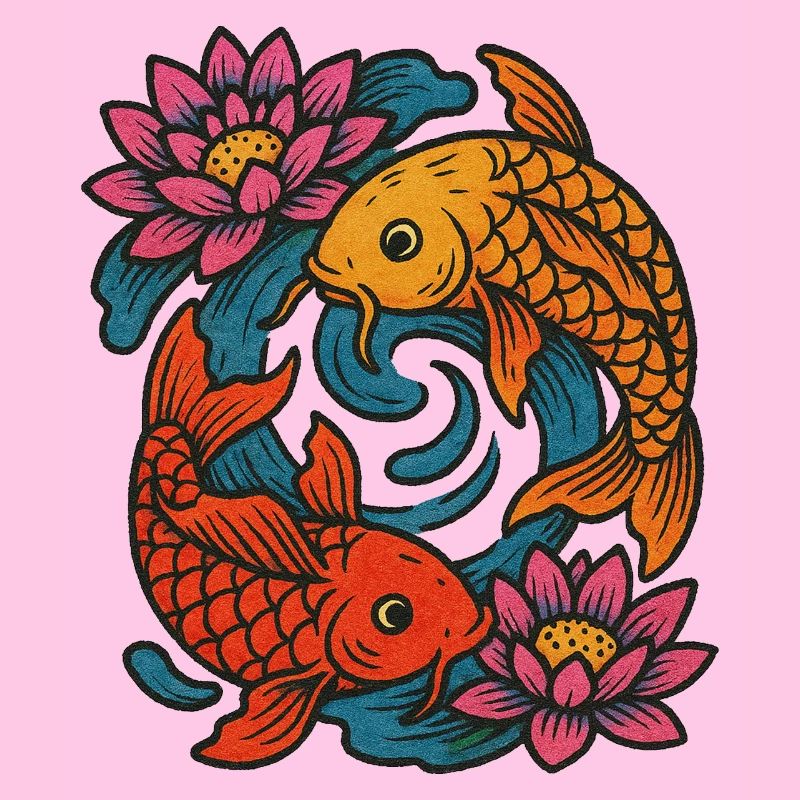 Koi and Lotus Circular Design