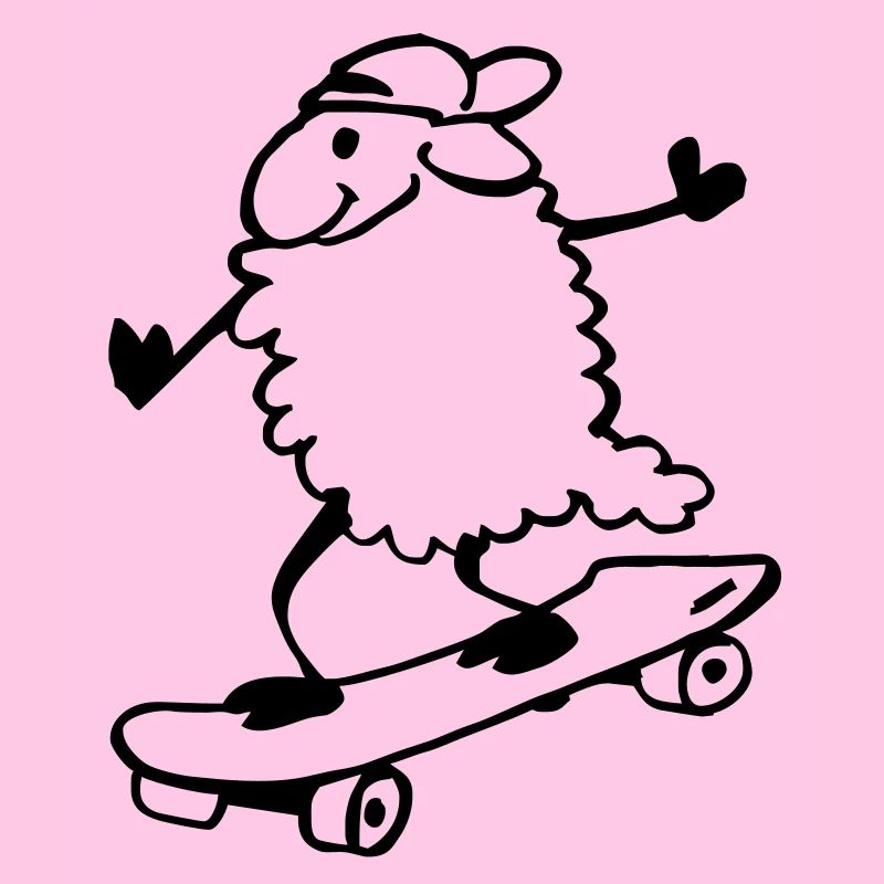 Schaf auf Skateboard