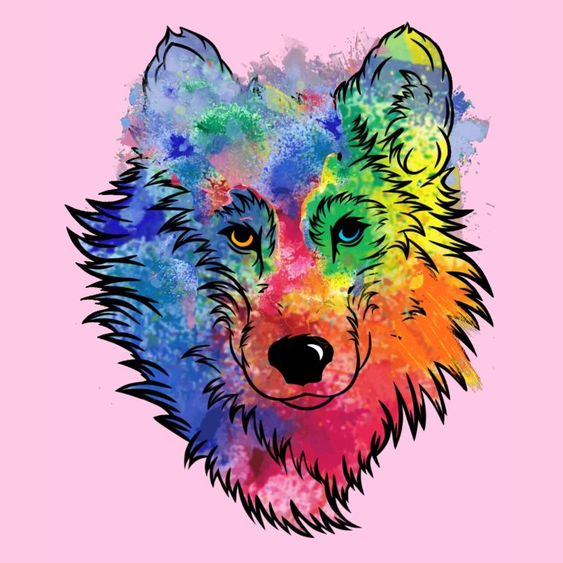 Wolfs Gesicht bunt Aquarell Wolfskopf