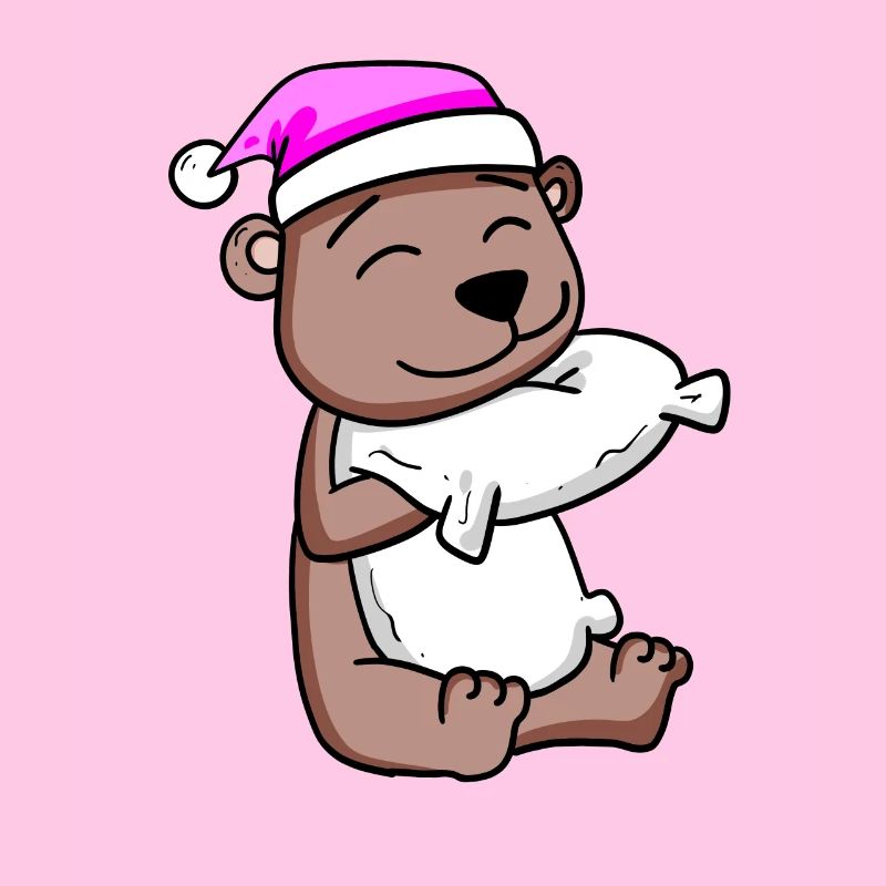 Bear with pillow and sleeping cap