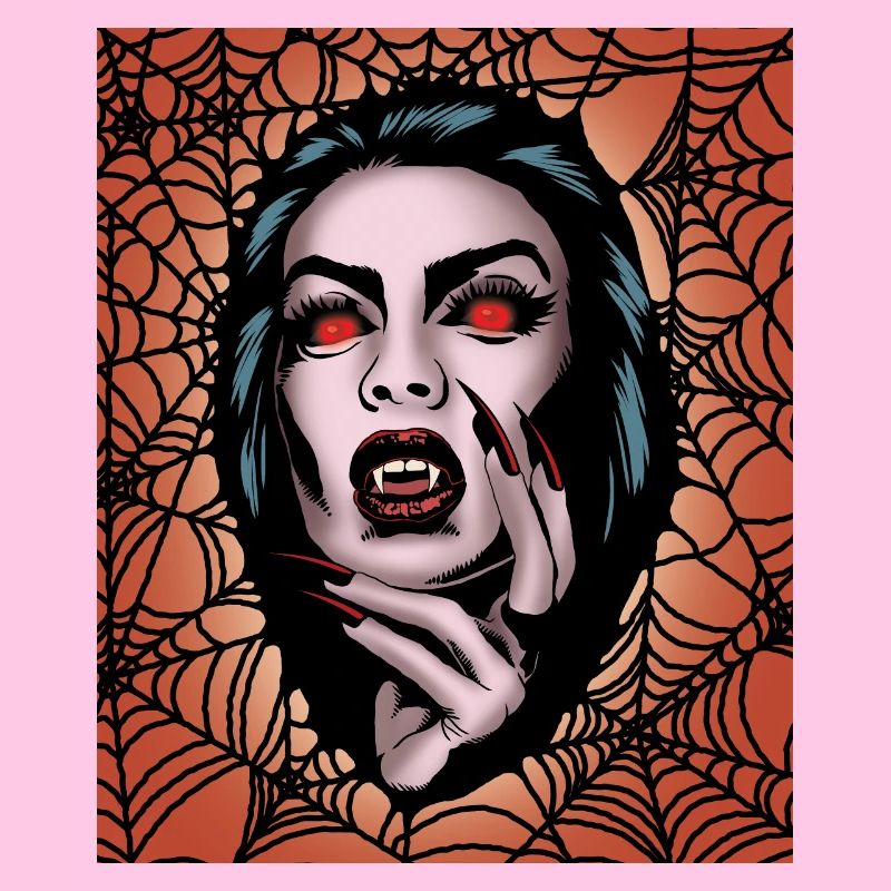 Scary Vampire Lady Creepy Spider Web Halloween