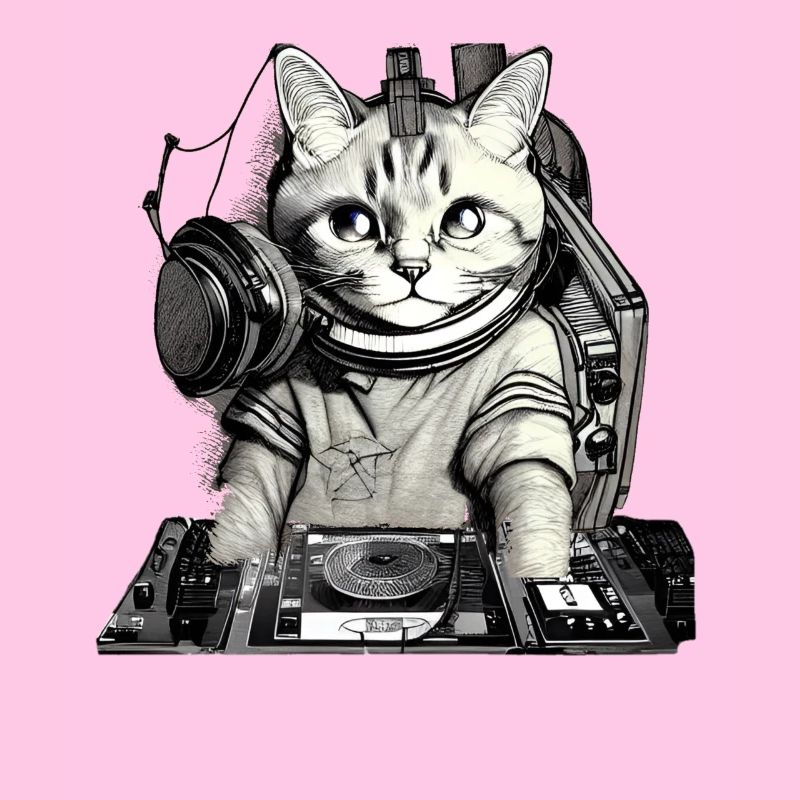 DJ cat avec table de mixage
