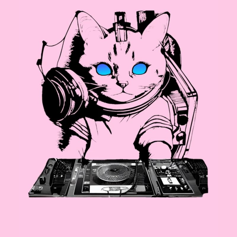 DJ cat avec table de mixage