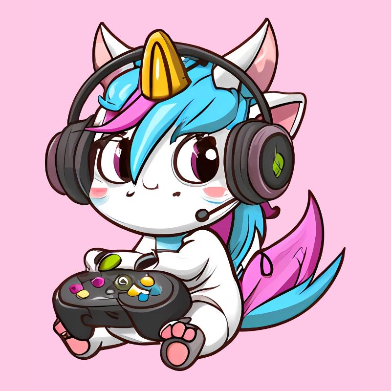 00234 süßes Einhorn mit Headset und Controller