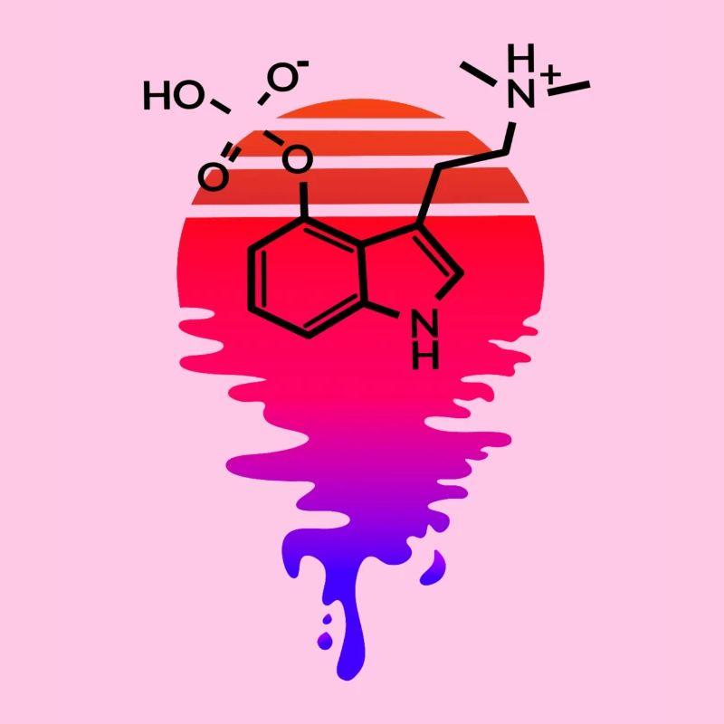 Psilocybin Molekül mit Retro Sunset