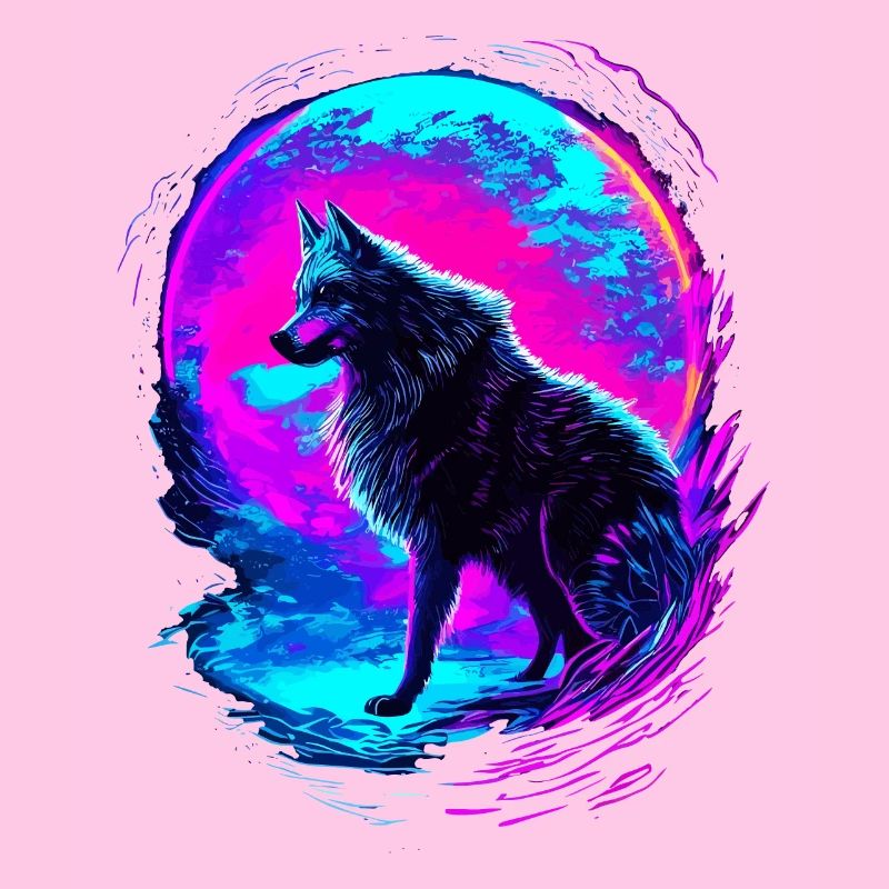 Wolf Neon Moon Synthwave