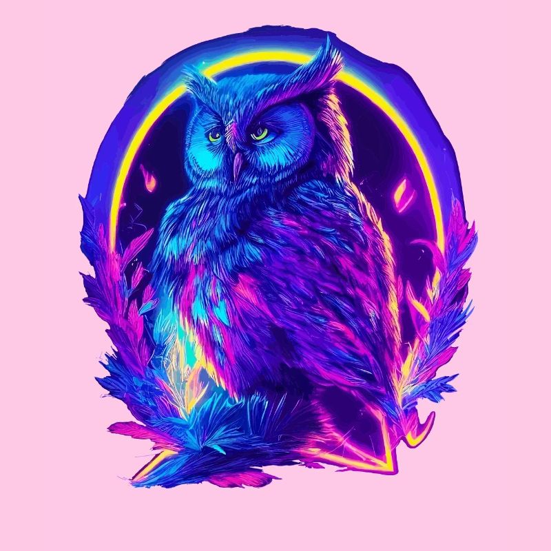 Mystically Glowing Owl Neon Synthwave