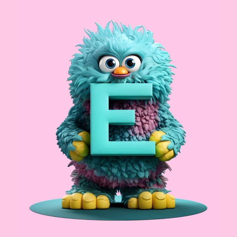 Flauschiges Monster mit dem Buchstaben E