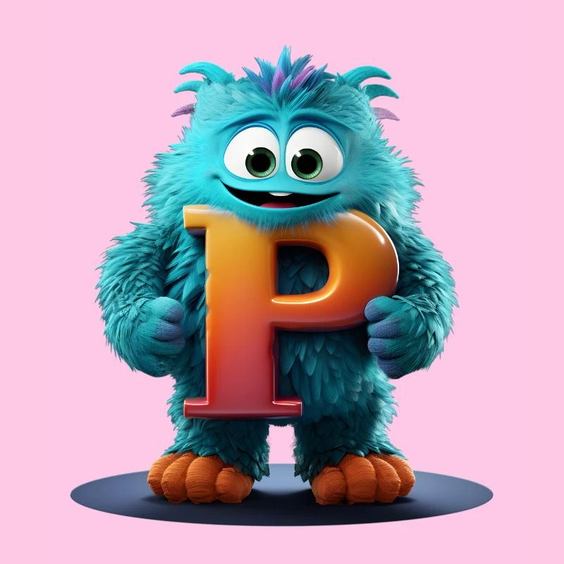 Monstre bleu avec P géant