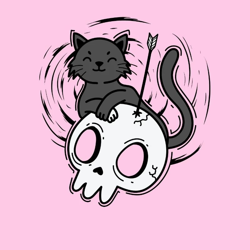 Chat avec crâne de style gothique