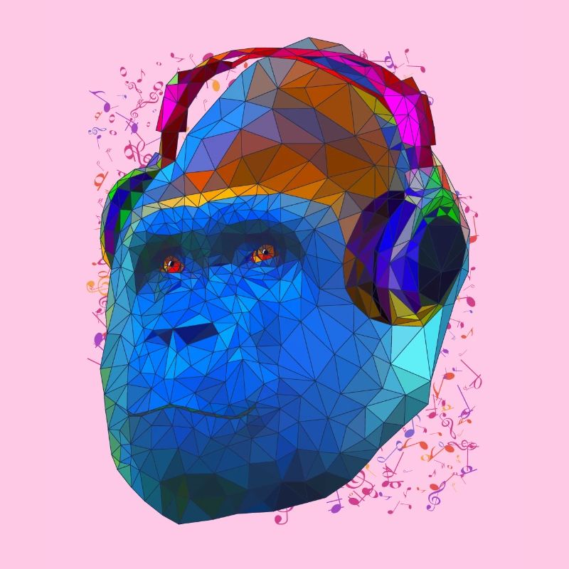 Gorilla mit Kopfhörern Low Poly Pop Art Kunst