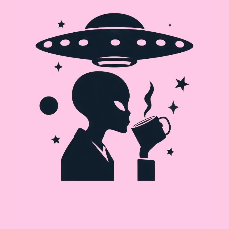 Alien-Silhouette mit Kaffee & UFO