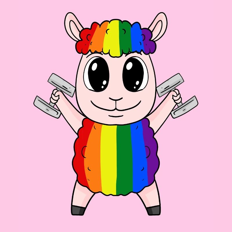 Regenbogen Schaf mit Hanteln