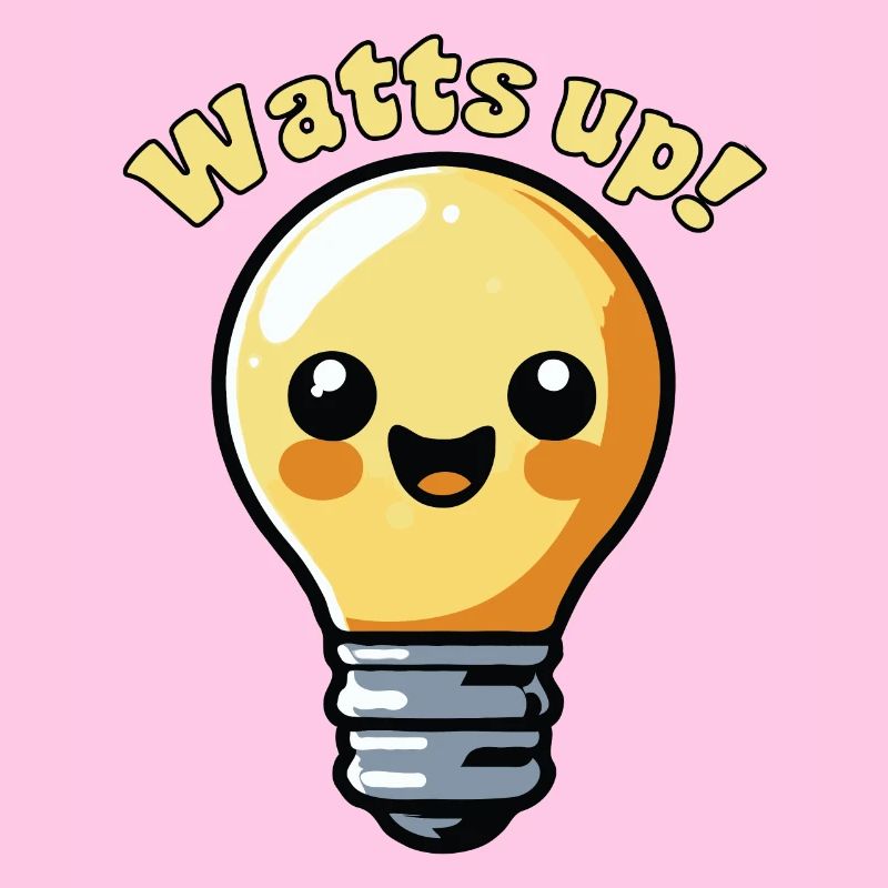 Watts Up Mignon Ampoule Électrique Dessin Animé Jeu De Mots