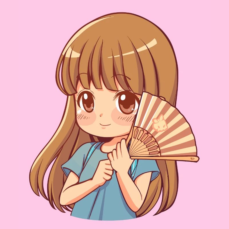 Fille d’anime avec ventilateur dans les tons pastel