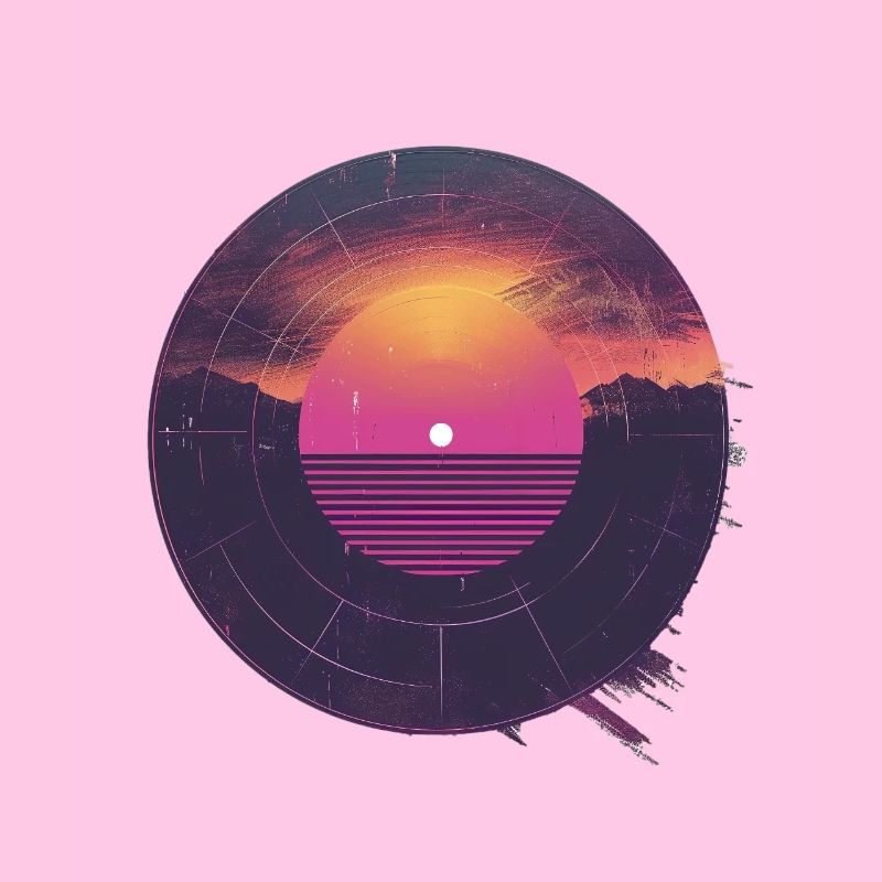 Retro sunset and mountains