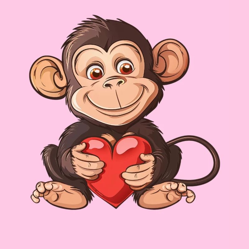 Adorable Monkey Holding A Heart Illustration -