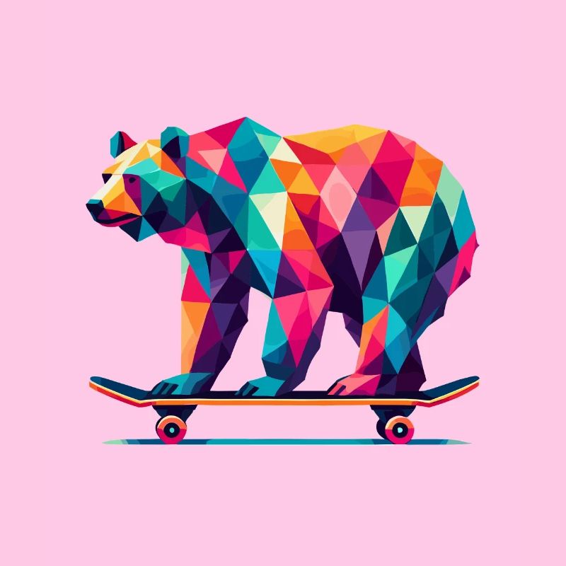 Geometrisches Polygon Bär Skateboarding Bunte Kunst