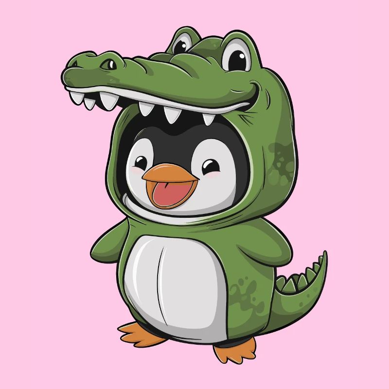 Pingouin en costume de crocodile