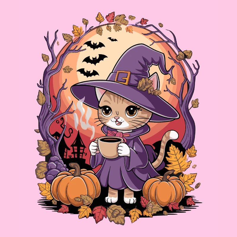 Cute Halloween Cat in Witch Costume