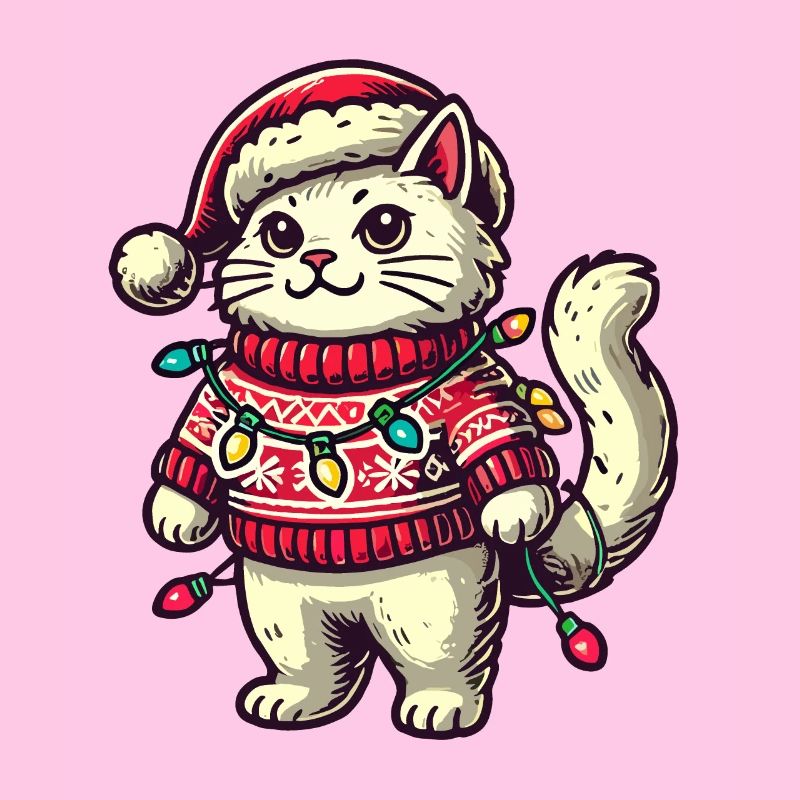 Weihnachtliche Katze Im Pullover Mit Lichterkette