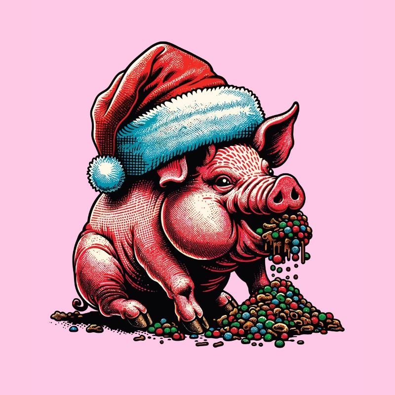 Cochon de Noël avec chapeau