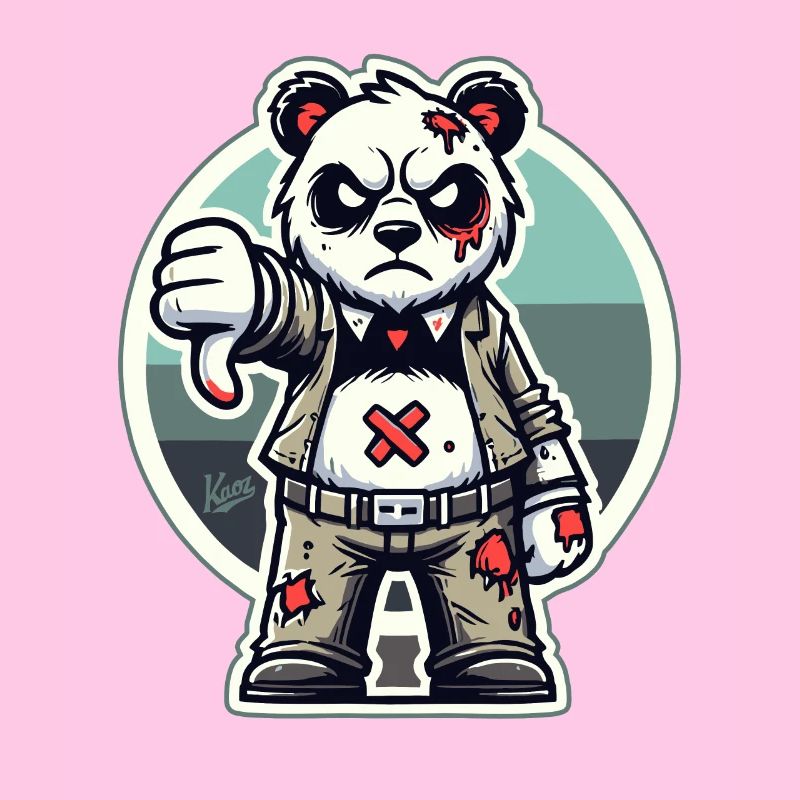 Panda zombie usé avec les pouces vers le bas