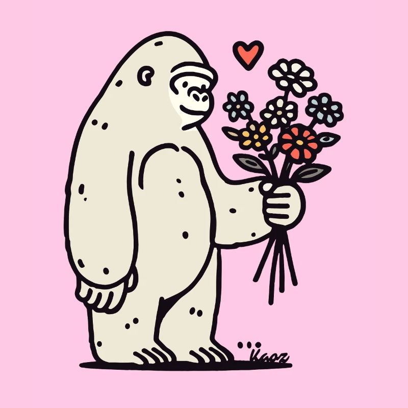 Doux gorille avec bouquet de fleurs