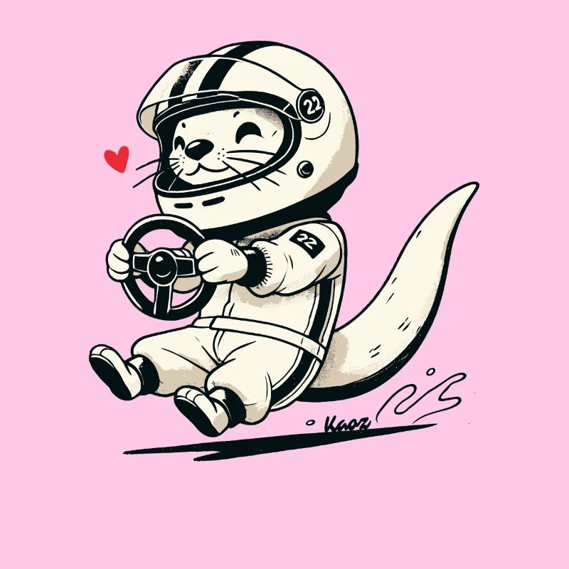 An otter as a racing car driver