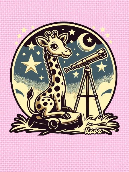 Giraffe beobachtet Sterne mit Teleskop