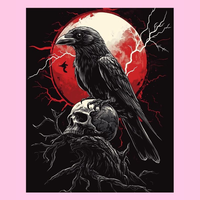 Raven Skull Moon Dark Gothic Black Crow